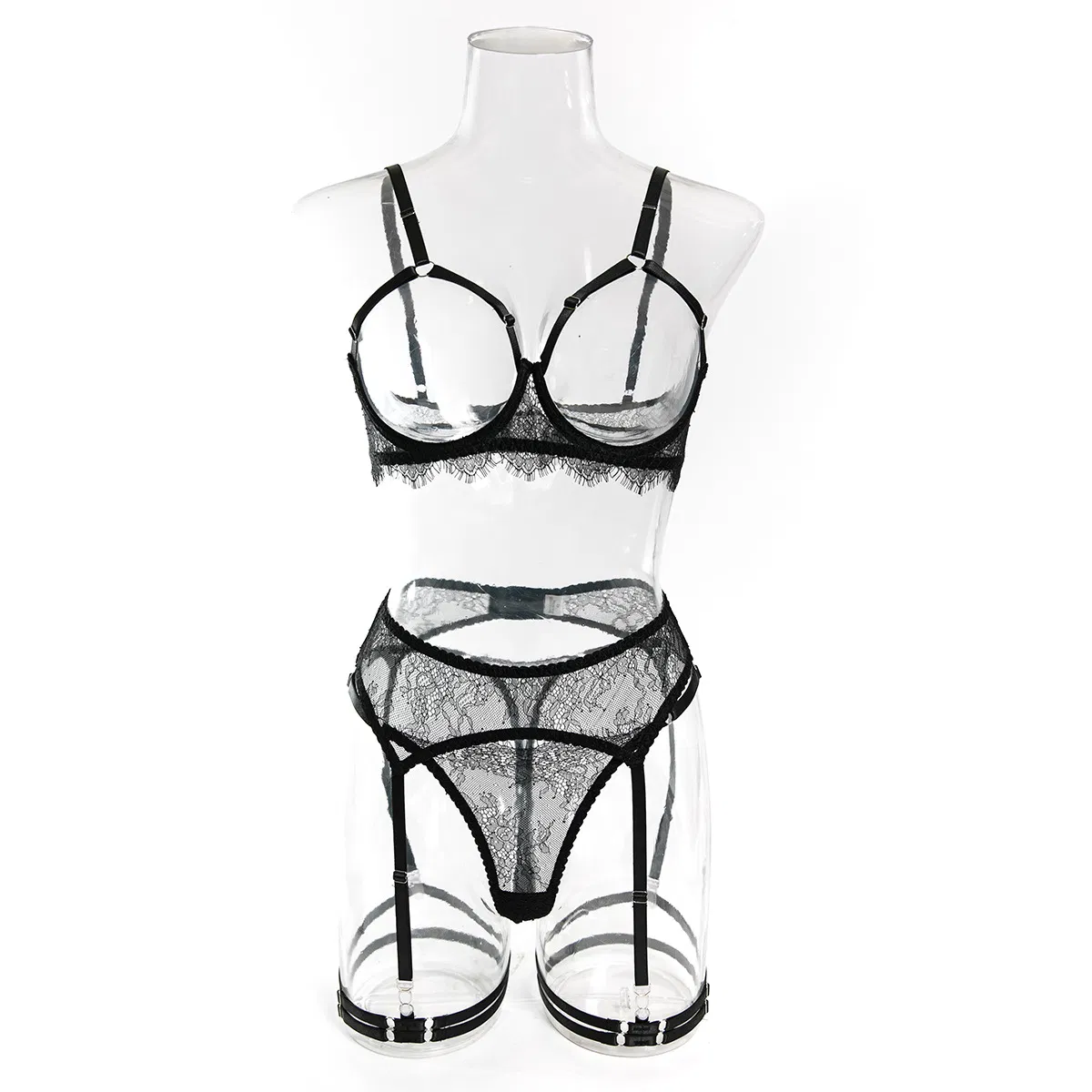 Sexy Eyelash Lace Hollow out Underwear Set Wholesale Embroidery Solid Color Lingerie