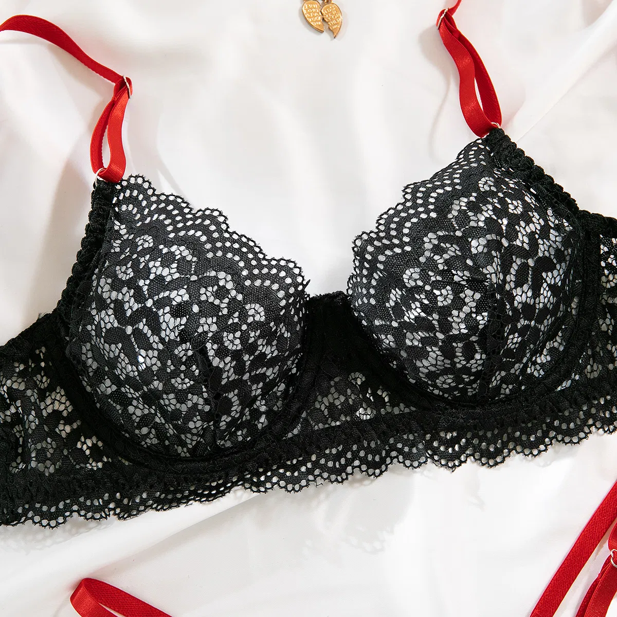 Wholesale Embroidery Contrast Lace Bra Set Sexy Thin Women Lingerie