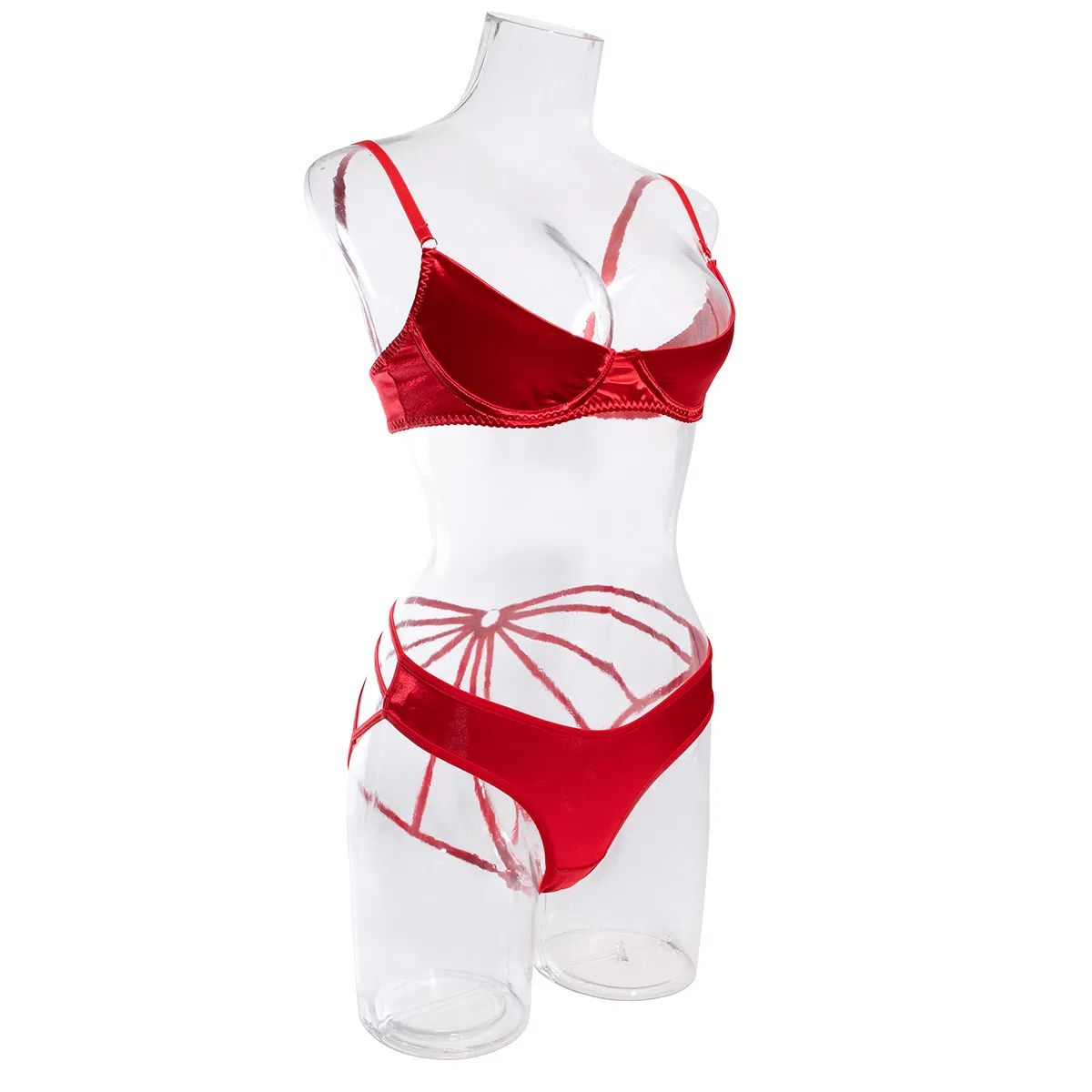 Sexy Hollow out 2 Pieces Underwear Set for Woman Wholesale Satin Solid Color Lingerie Set