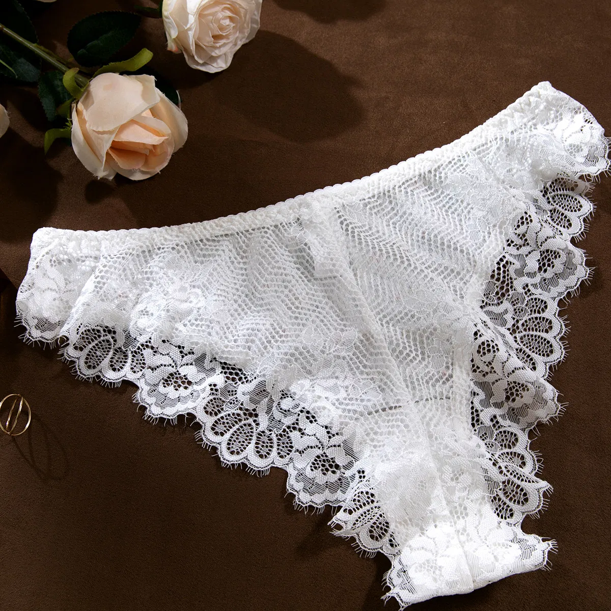 Wholesale Sheer Embroidered Lace Thin Bra Set Sexy Flower Print Woman 2PCS Lingerie