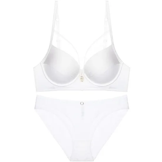 2025 New Style Wholesale French Hollow Outsexy Breathable Ultra-Thin Gathering Bra Set Underwear Lingerie