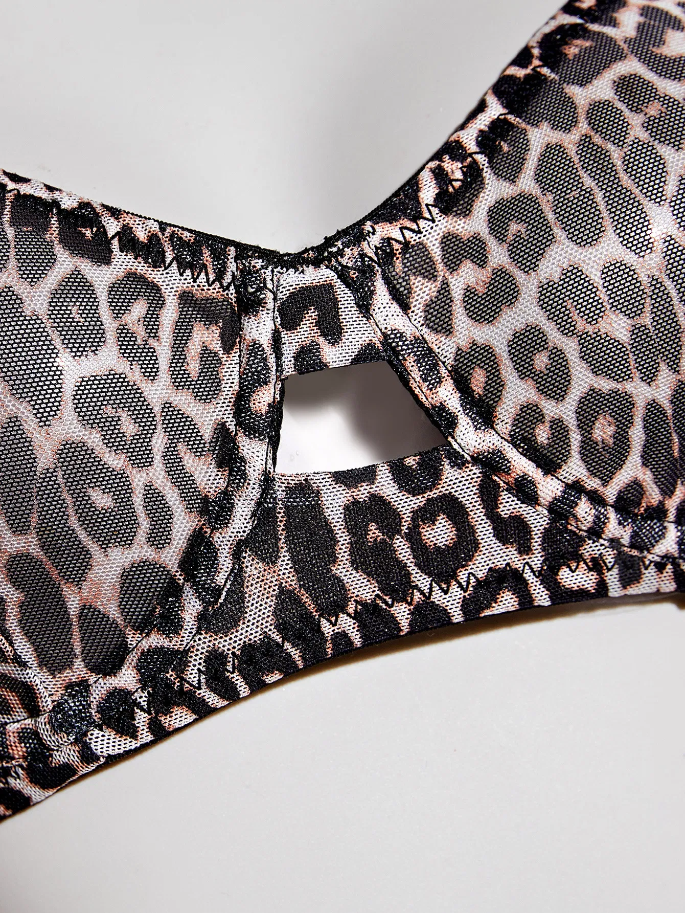 Wholesale Transparent Leopard Print Two-Piece Bra Set Sexy Thin Woman Lingerie