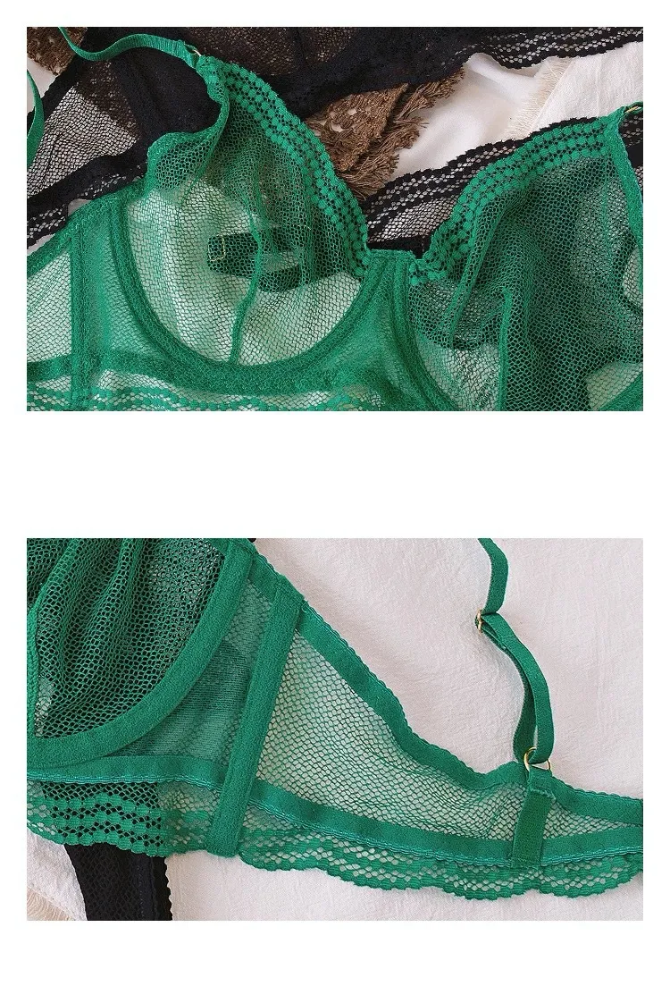 Transparent Mesh Hollow out See-Through Halter Neck Bra Set Ultra-Thin Seduction Sexy Breathable Lingerie Underwear