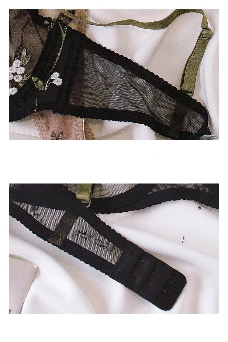 Embroidery Lace Trim Sexy Breathable Bra Erotic See-Through Mesh for Women Soft Underwear French Ultra-Thin Set Lingerie