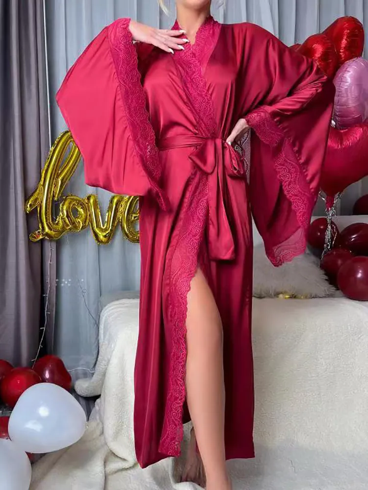Sexy Satin Women Pajamas and Sleepwear for Women New Long Sleeved Robe Lingerie Nightwear