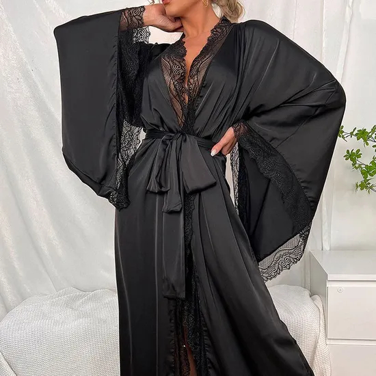 Sexy Satin Women Pajamas and Sleepwear for Women New Long Sleeved Robe Lingerie Nightwear