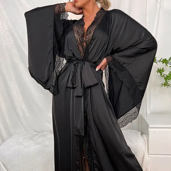 Sexy Satin Women Pajamas and Sleepwear for Women New Long Sleeved Robe Lingerie Nightwear
