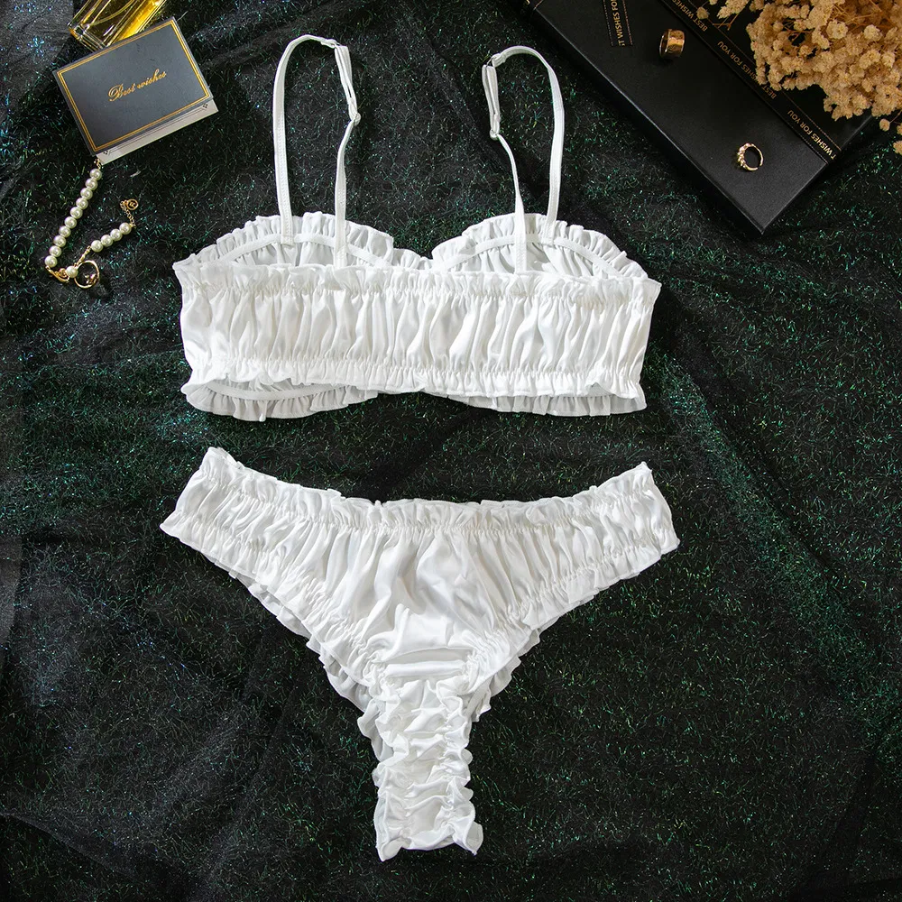 Sexy Two Piece Woman Bra Set Wholesale Solid Color Satin Luxury Lingerie