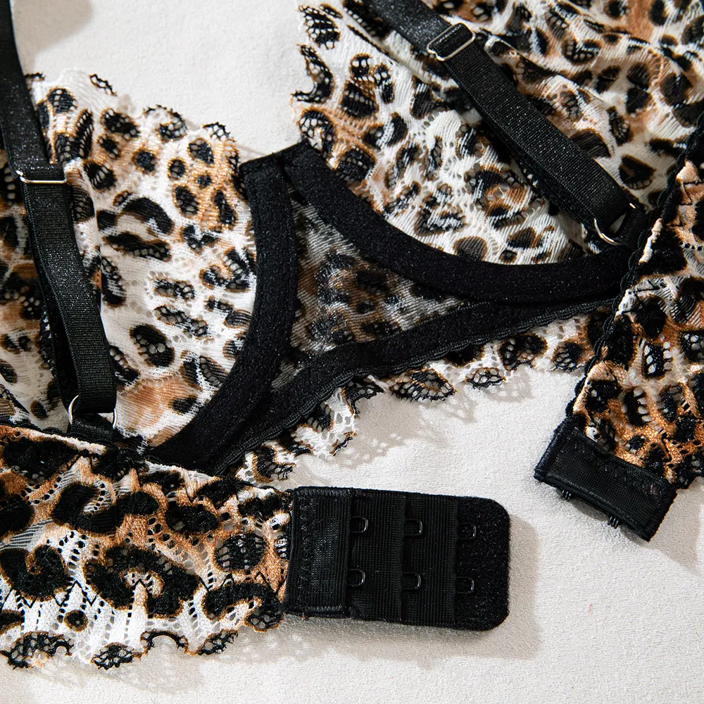 Wholesale Leopard Print Ultral-Thin Lingerie Set New French Style Woman Lingerie
