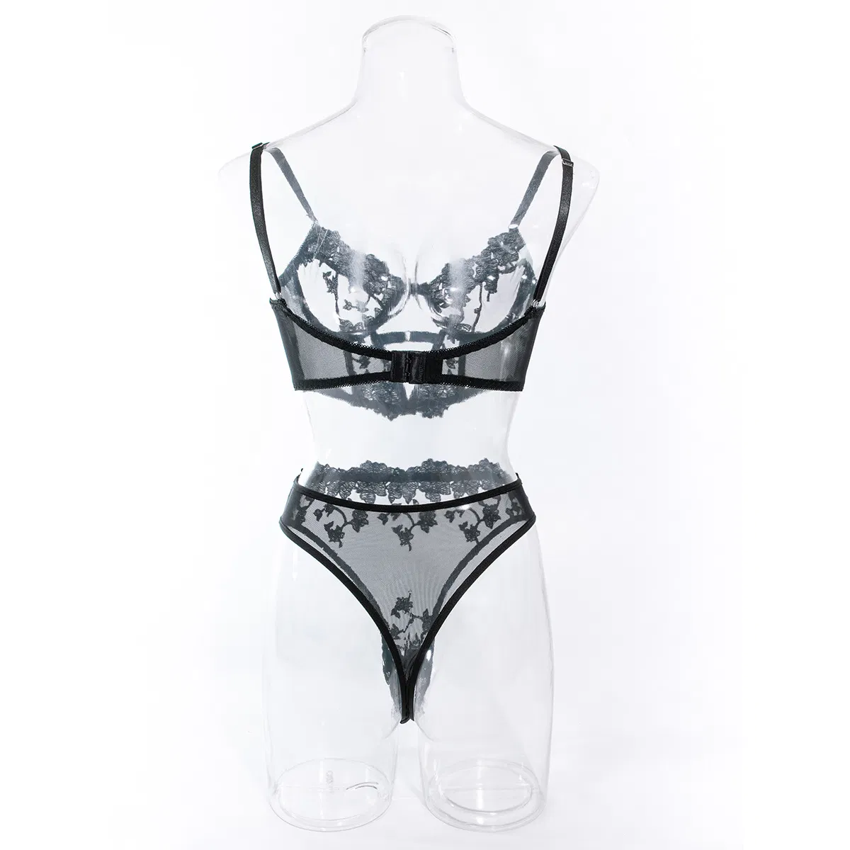 New Fishbone Flower Embroidery Underwear Set Sexy Ultra-Thin Mesh Woman Lingerie