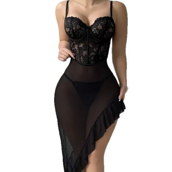 Sexy Ultral-Thin See-Through Mesh Woman Bra Set Wholesale V-Neck Embroidered Lace Lingerie