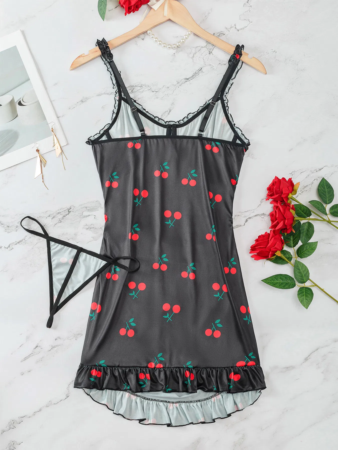 New Cherry Breathable Women's Bra Set Sexy Erotic Quick Dry Long Dress Lingerie