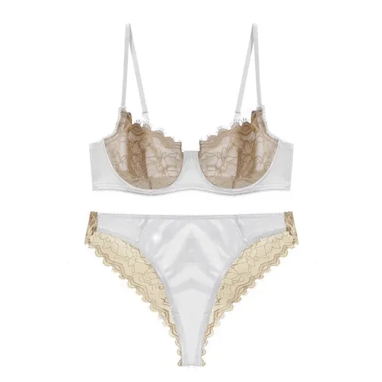 Wholesale French Style Embroidery Lace Trim Sexy Breathable Gathered Backless Ultra-Thin for Women Bra Set Underwear Lingerie