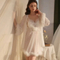 Sexy See-Through Mesh Nightgown Dress and Robe Hot Sell Embroidered Lace Women's Nightwear