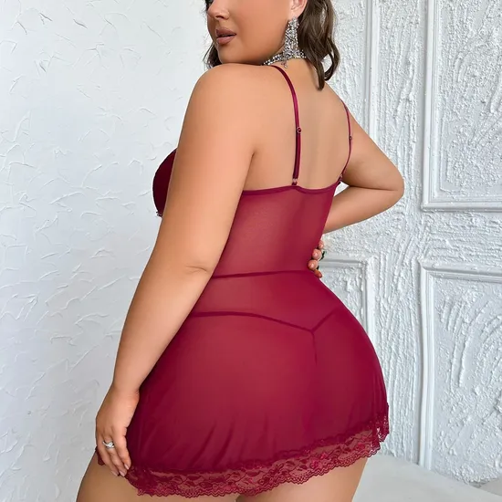 Sexy Perspective Ultral-Thin Plus Size Bra Set Wholesale Deep V Sleeveless Lingerie