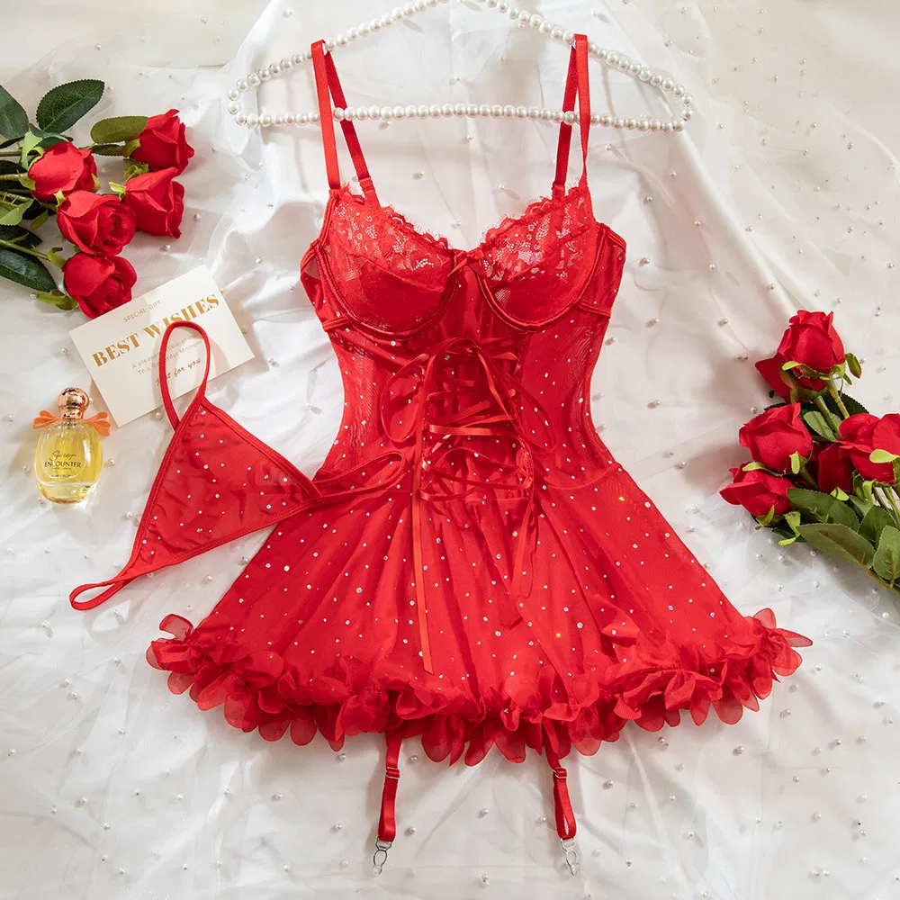 New Suspender Breathable Short Skirt Bra and Panty Set Sexy Elastic Waist Lingerie