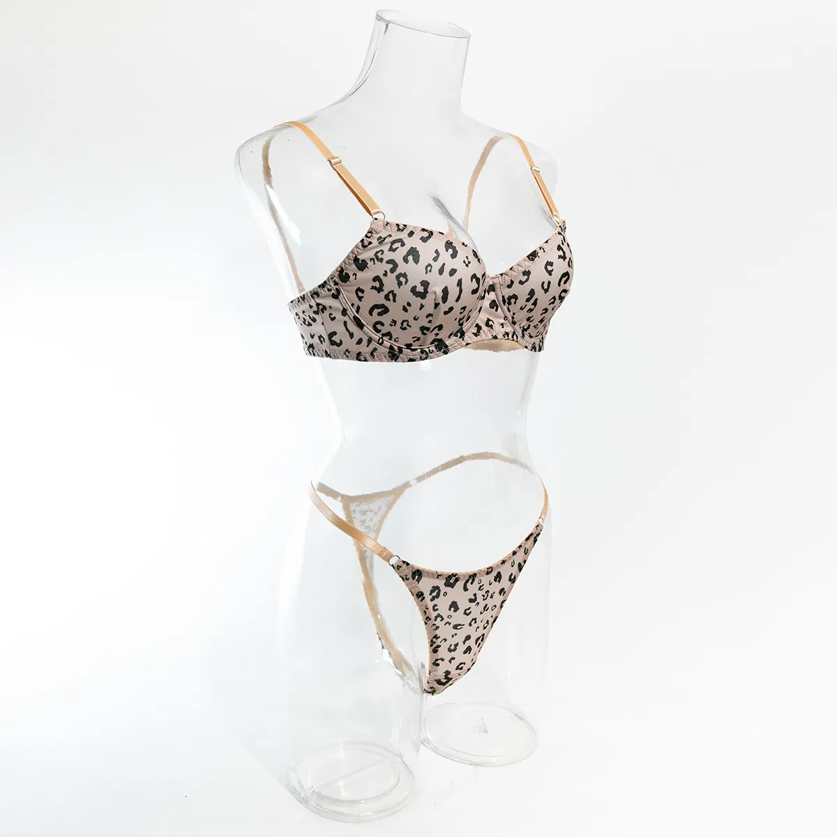 Sexy Leopard Print 2PCS Woman Underwear Set Wholesale Transparent Thin Cup Lingerie