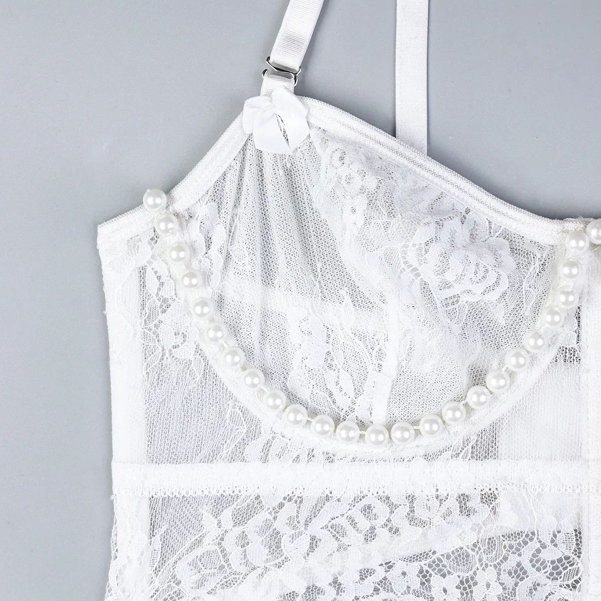 New Design Embroidery Lace Bra Set Sexy Perspective Pearl Skirt Woman Lingerie