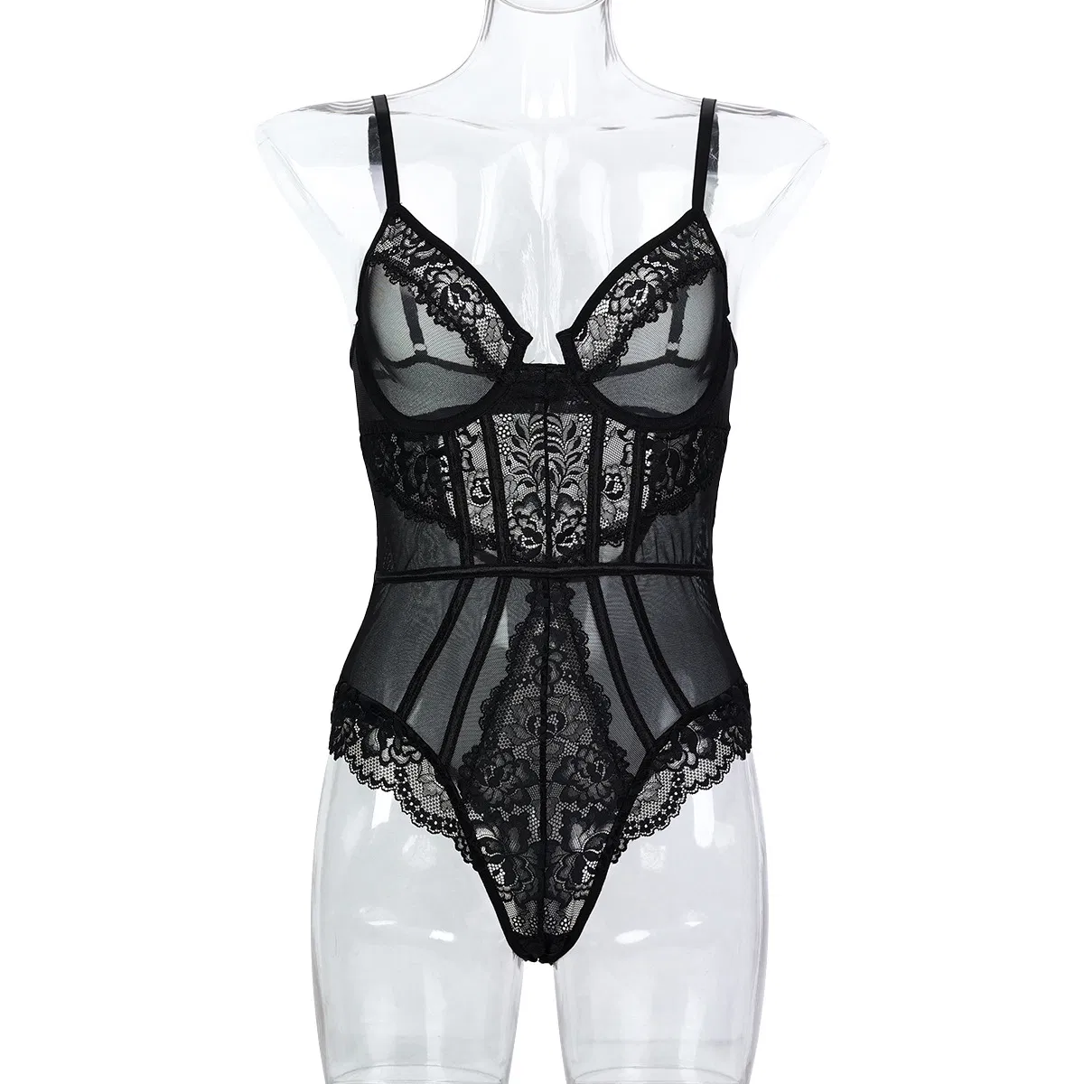 Wholesale Embroidered Perspective Mesh Bra Set Sexy One Piece Woman Lingerie
