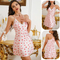 Sexy Satin Deep V Lace Nightwear Dress Hot Woman Heart-Shaped Print Sleepwear
