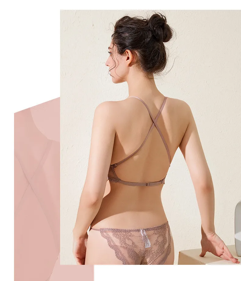 Wholesale Underwear French U-Shaped Triangular Cup Lace Ultra-Thin Romantic for Women Soft Sexy Bra Set Lingerie