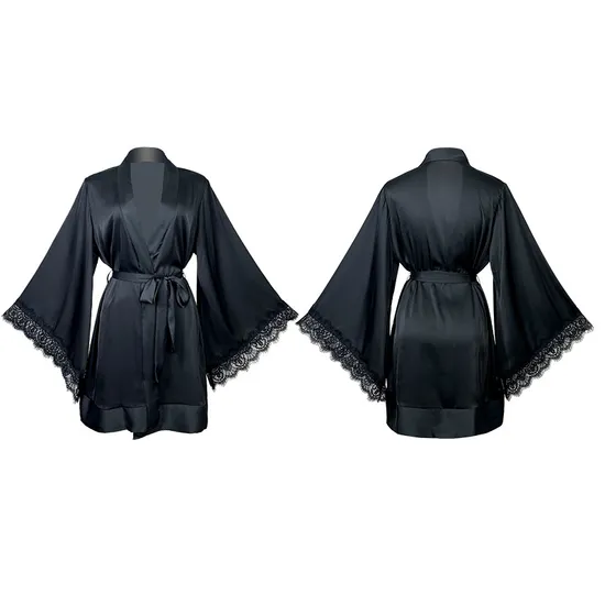 Wholesale V-Neck Satin Woman Lace Nightwear Sleepwear Sexy High-Quality Solid Color Robe