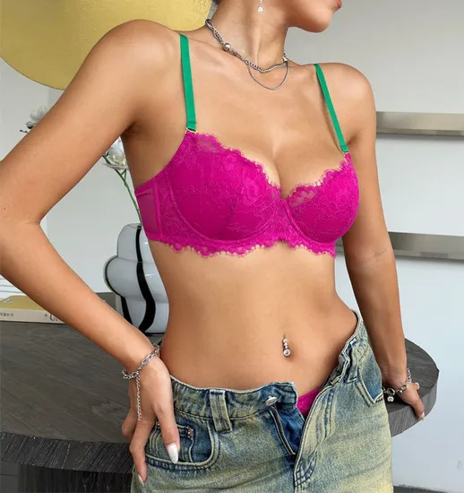 New Style French Seduction for Women Gathered Bra Set Lace Trim Breathable Sexy Lingerie