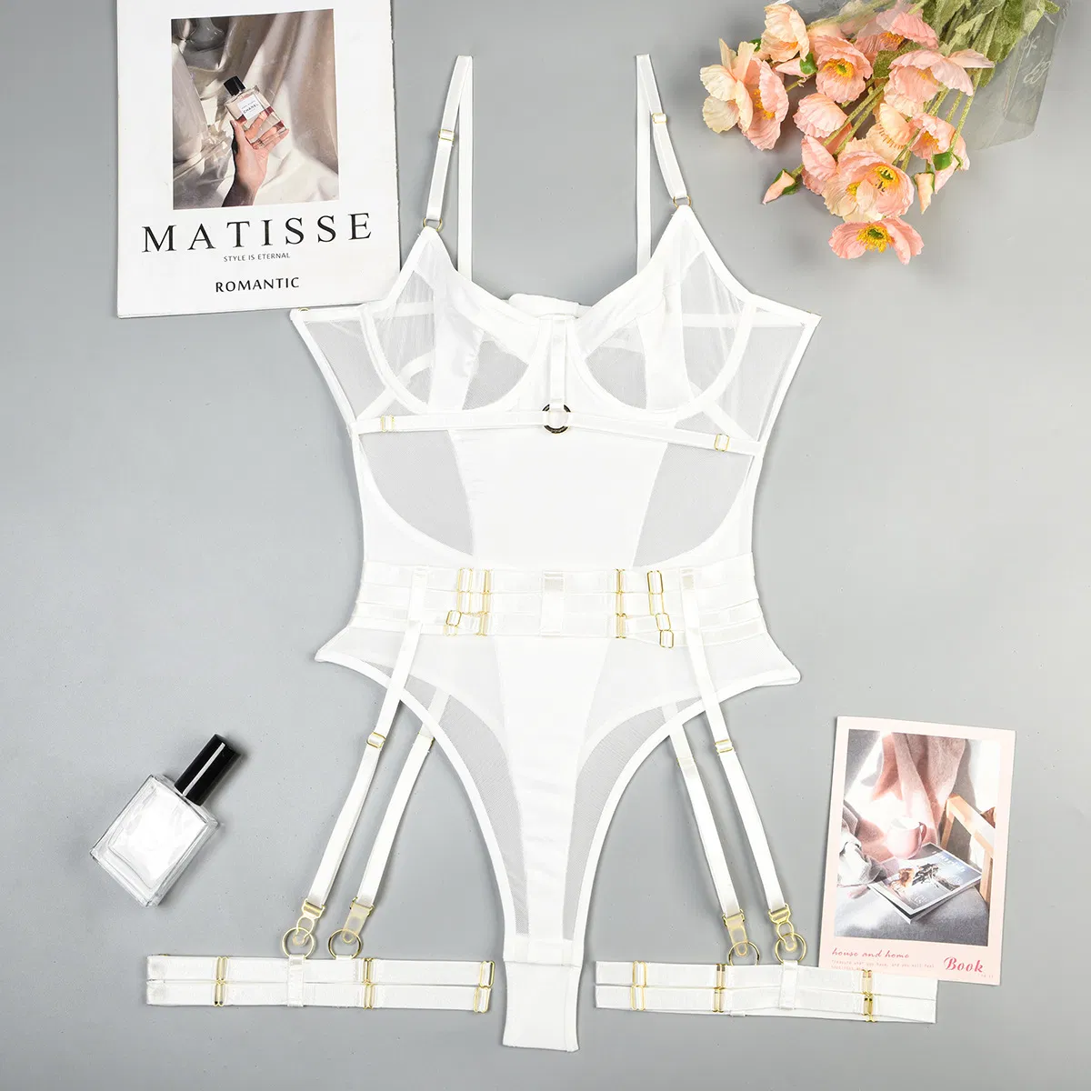 Wholesale Ultral-Thin See-Through Mesh Underwear Set Sexy Bondage One Piece Woman Lingerie