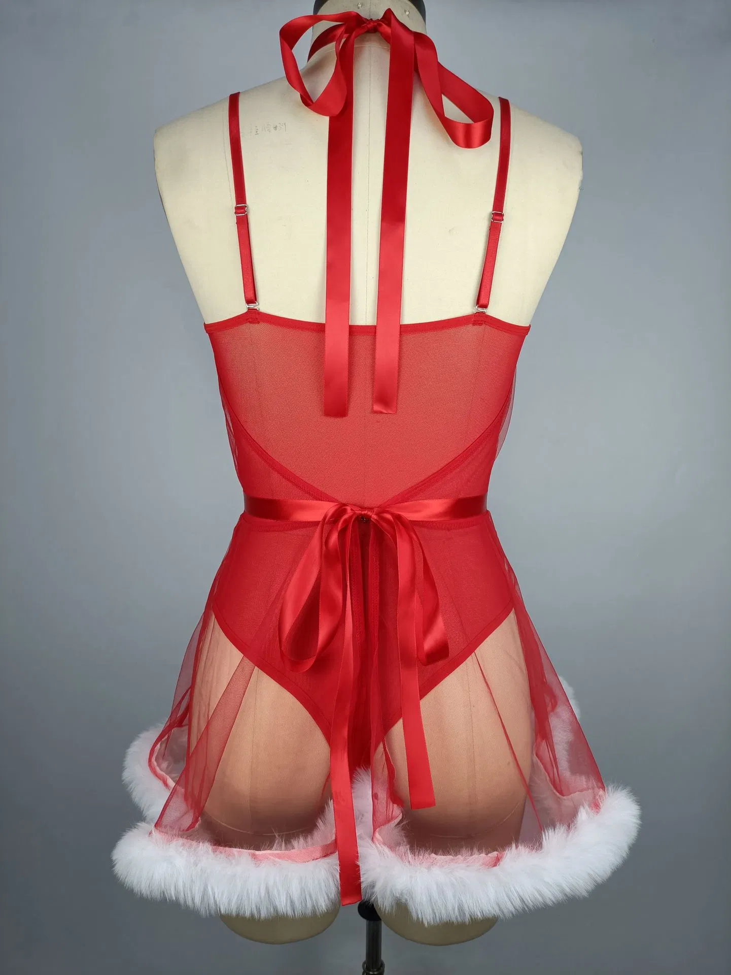 New Christmas See-Through Mesh Bra Panty Set Sexy Luxury Woman One Piece Lingerie