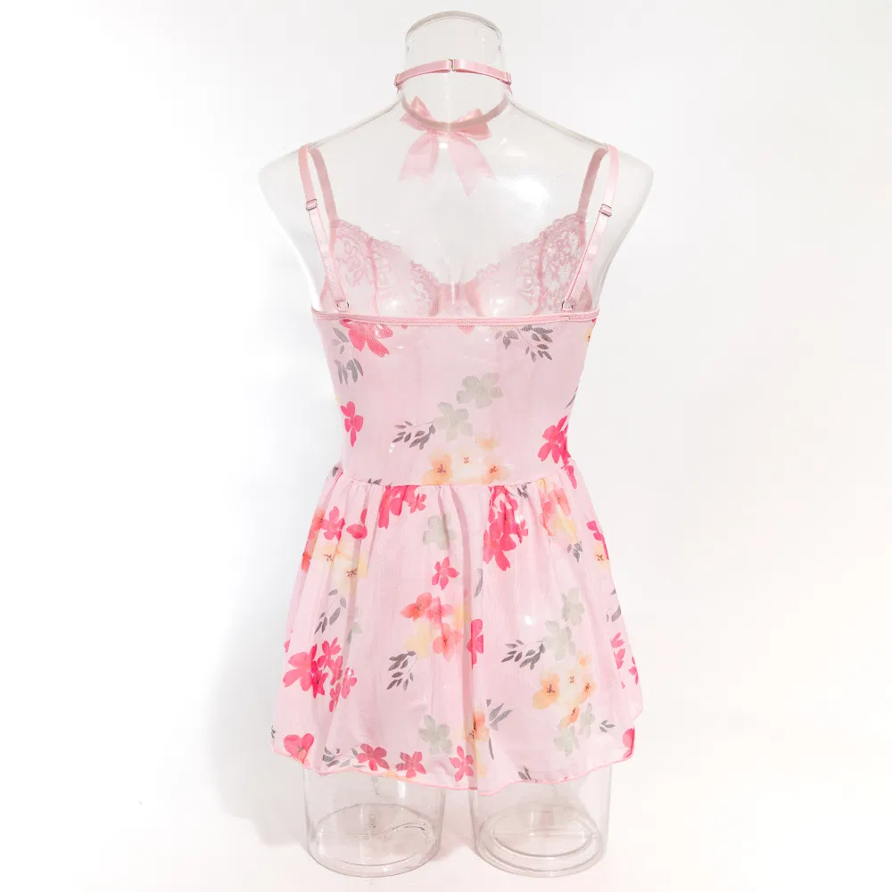 New Arrival Floral Print See-Through Bra and Panty Set Sexy Ultral-Thin Embroidery Lingerie