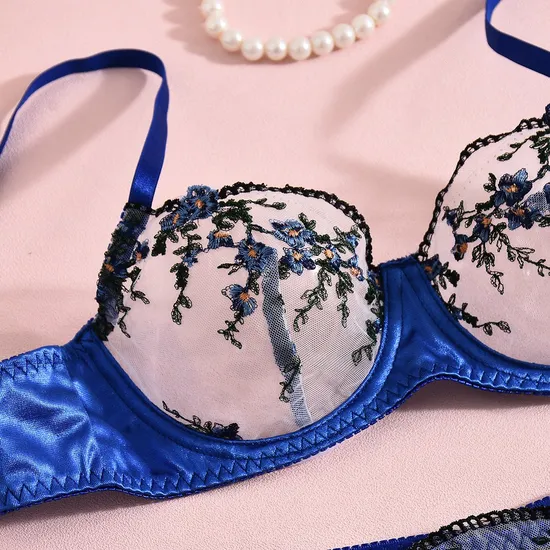 Wholesale See-Through Bra and Panty Set Sexy Floral Embroidered Woman Lingerie