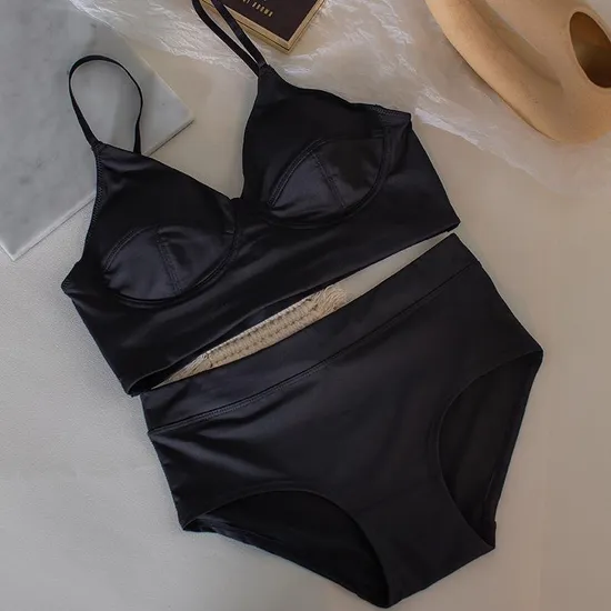 Wholesale French Solid Color Soft Breathable Backless Ultra-Thin for Women Halter Neck Bra Underwear Set Lingerie