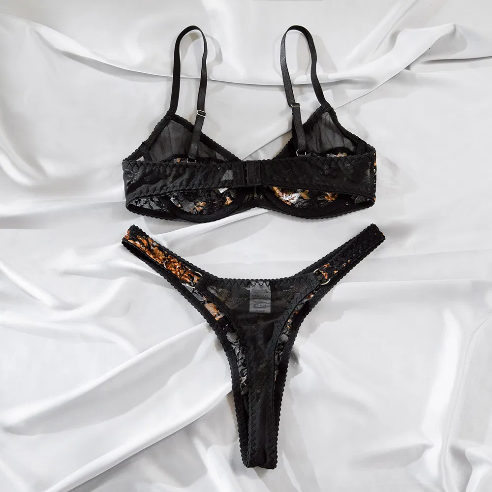 Wholesale Ultra-Thin Lace Woman's Underwear Set Sexy Mesh See-Through 2-Piece Lingerie