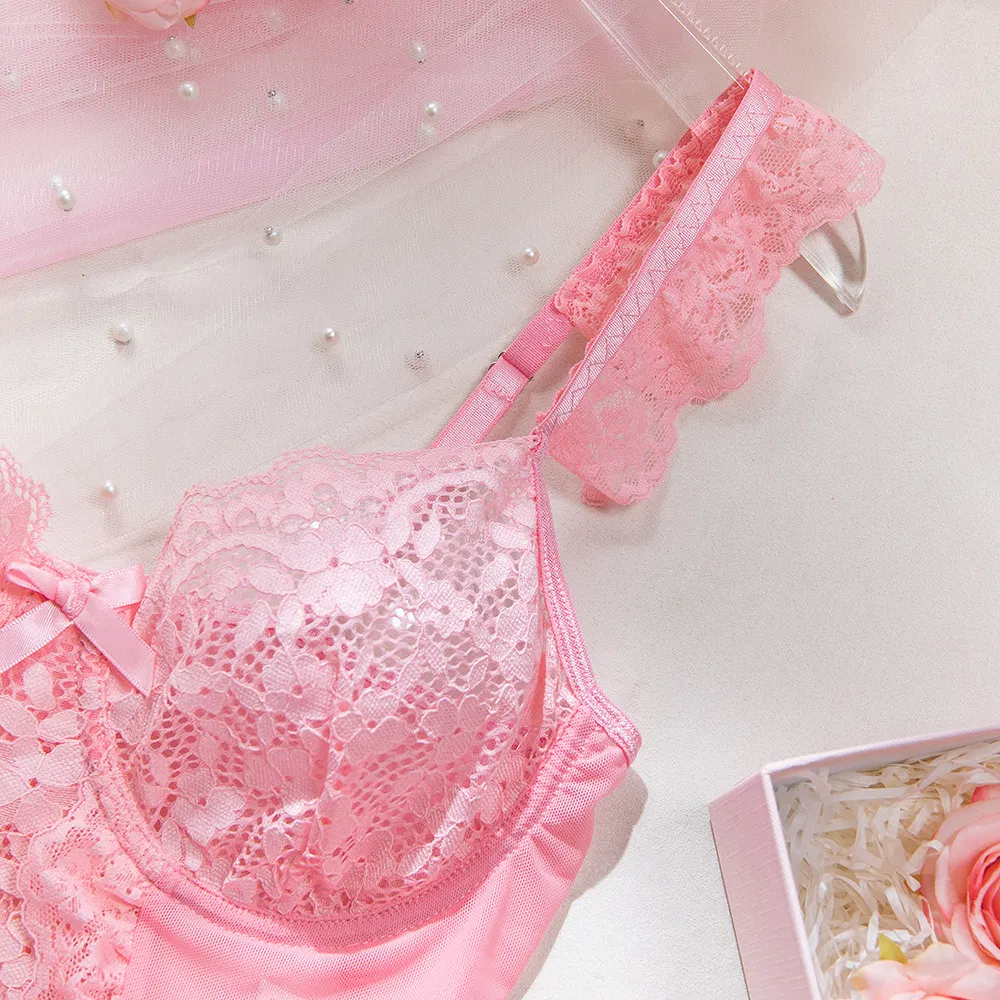 Sexy Breathable Transparent Mesh Underwear Set Wholesale Embroidery Lace Woman Lingerie