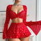 Wholesale Heart Printed Long Sleeves Bra Set Sexy Christmas Woman Mini Skirt Lingerie