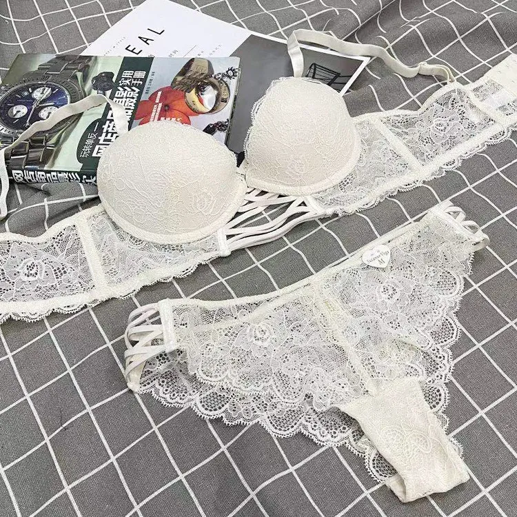 Wholesale Embroidery Lace Seduction for Women Deep V Gathered Breathable Ultra-Thin Set Sexy Bra Underwear Lingerie