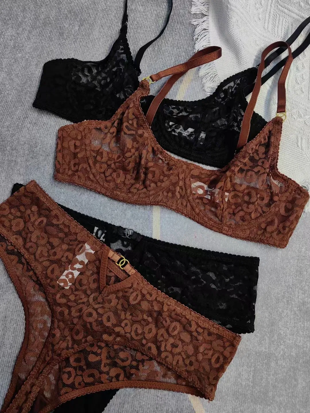 Sexy Embroidered French Ultra-Thin Soft for Women Lace Underwear Set Bra Lingerie