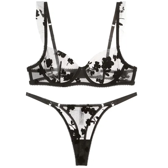2025 Hot Sell New Style Erotic Embroidery Lace Trim Sexy Breathable Soft Bra Set Underwear Lingerie
