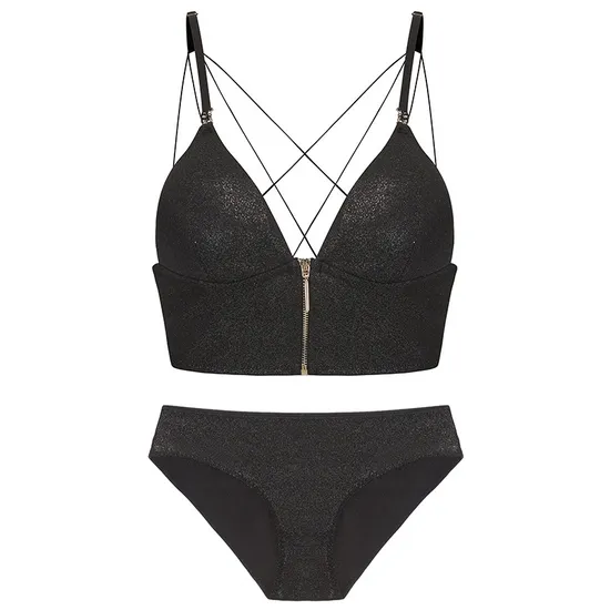 French Wholesale Light-Sensitive Surface Fine Shoulder Strap Front Buckle Triangular Cup Bra Underwear Set Sexy Lingerie