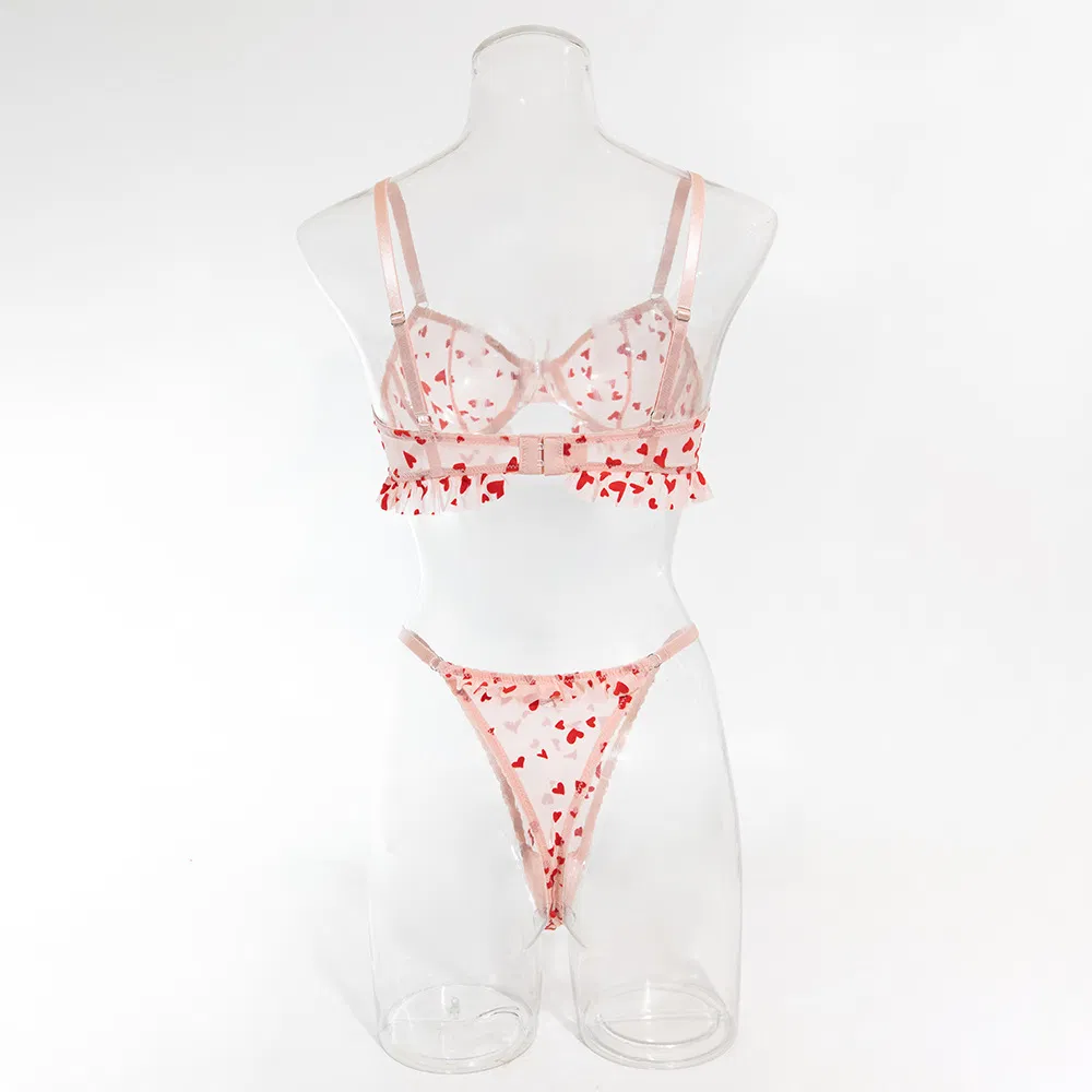 New Arrival Ultra-Thin Woman Underwear Set Sexy See-Through Heart-Shaped Lingerie