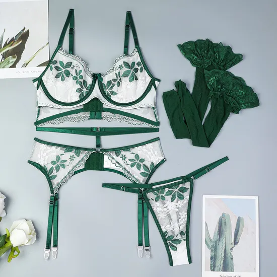 Sexy See-Through Front Closure Bra Set Factory Directly Sell Lace Embroidery Breathable Lingerie