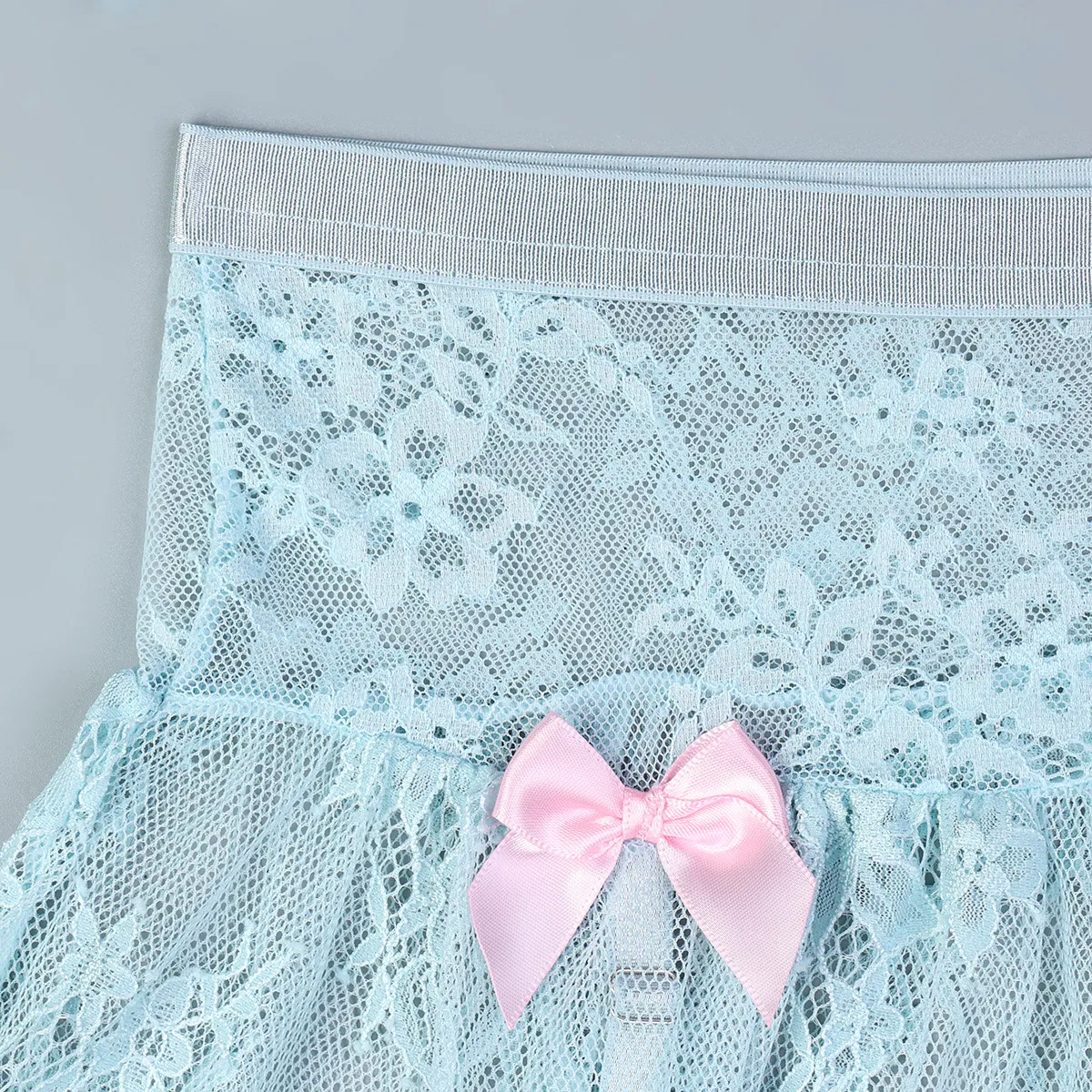 New Fashion Ultra-Thin Woman Underwear Set with Stocking Sexy Bow Mesh Skirt Lingerie