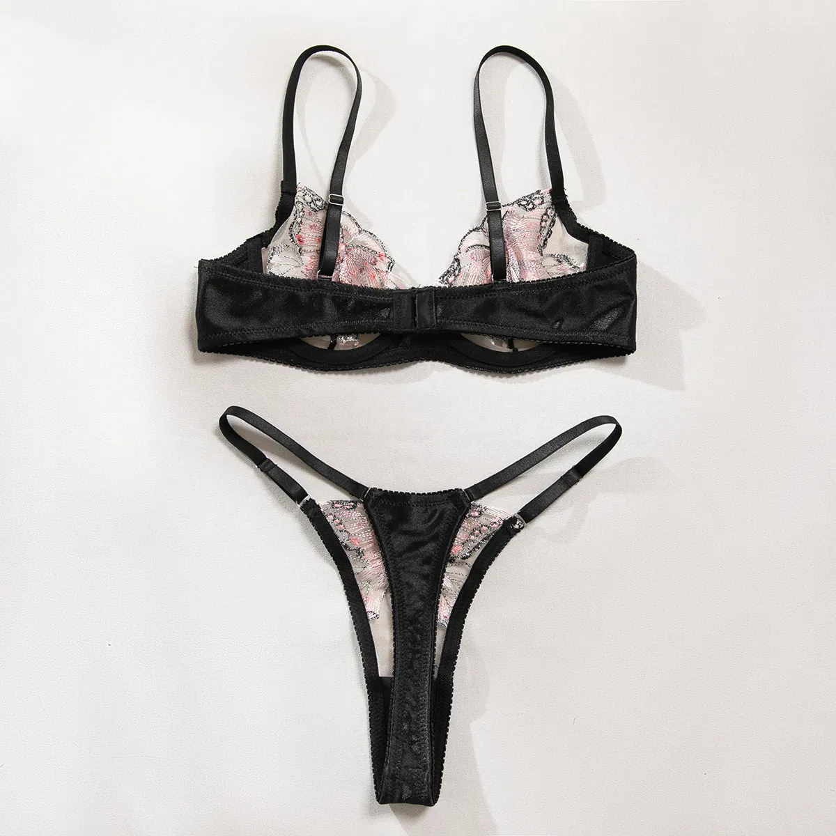 Sexy See-Through Mesh Butterfly Embroidery Bra Set New Fashion 2-Piece Woman Lingerie