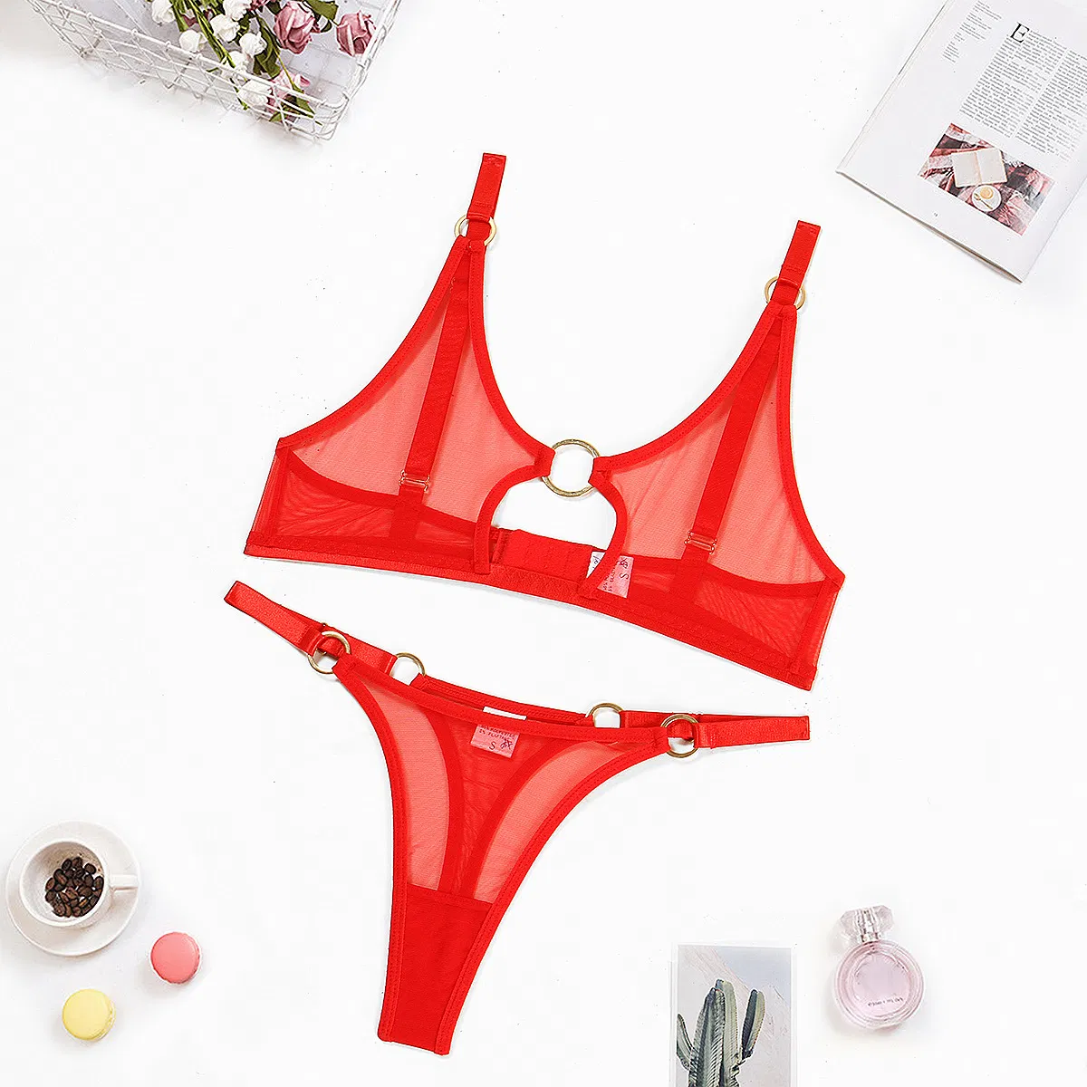 Wholesale Hollow out Underwear Set for Woman Sexy Perspective Mesh Two-Piece Lingerie