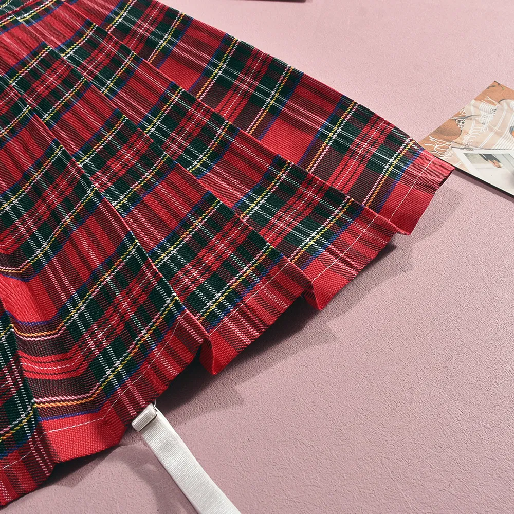 Sexy See-Through Role Play Plaid Bra Set Hot Short Skirt Woman Lingerie