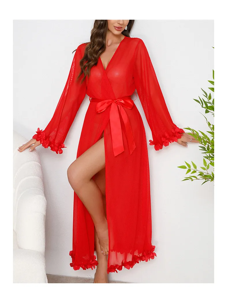 Sexy See-Through Mesh Comfortable Woman Sleepwear New Fashion Solid Color Robe