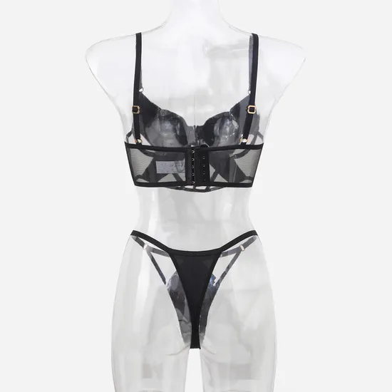 2025 French Smooth Mesh Fishbone Gathering Breathable for Women Soft Bra Breathable Ultra-Thin Set Sexy Underwear Lingerie