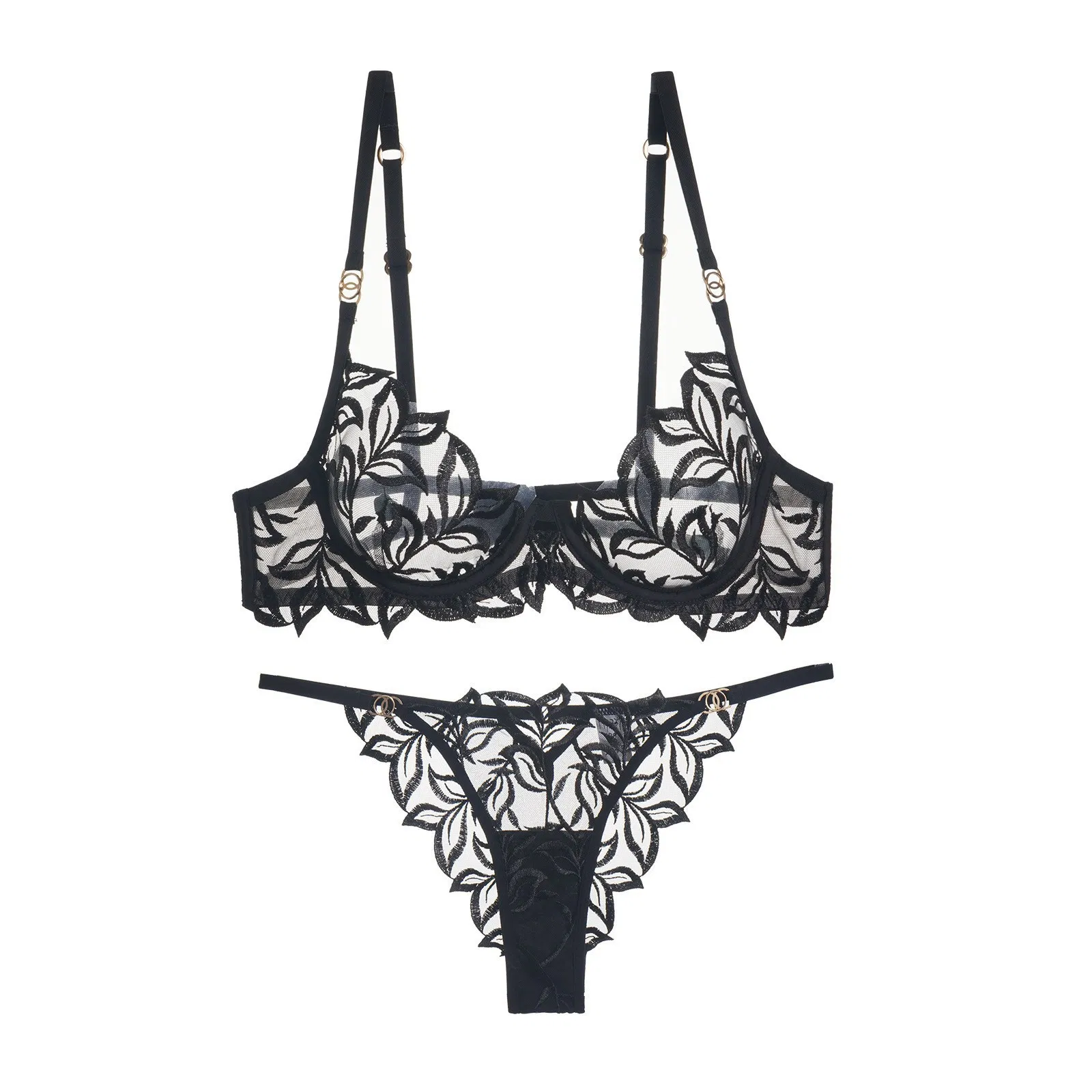 2025 French Embroidery Lace Trim Sexy Breathable Gathering for Women Soft Bra Breathable Ultra-Thin Set Sexy Underwear Lingerie