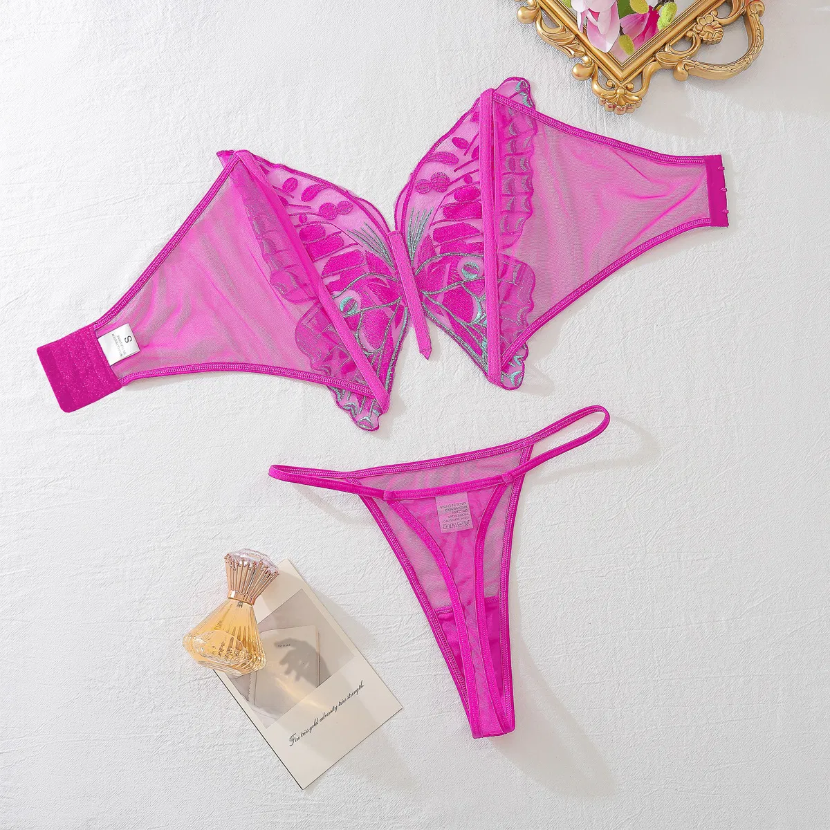 Wholesale Embroidered Perspective Mesh Bra Panty Sets Sexy Strapless Woman Two-Piece Lingerie