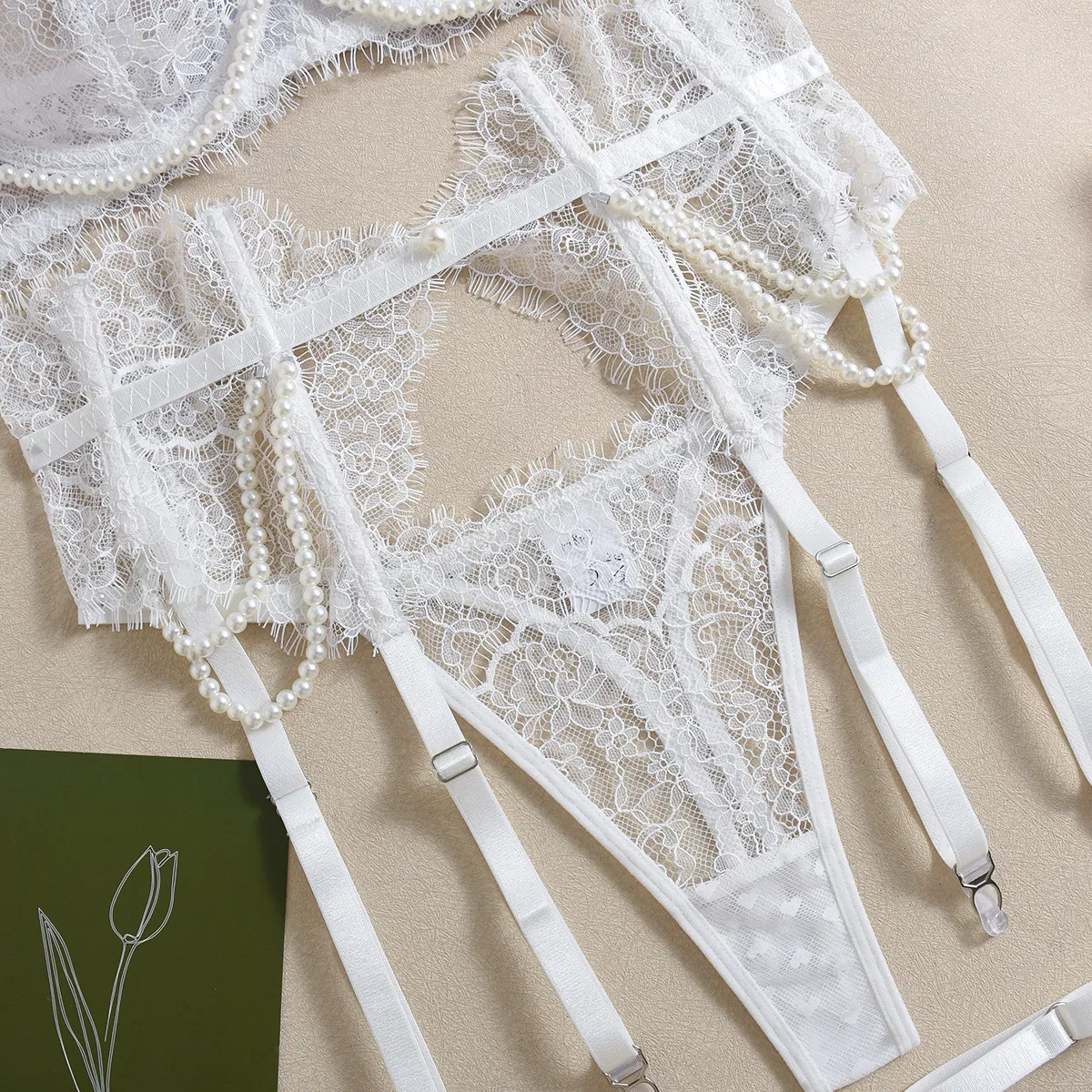 Wholesale See-Through Underwear Set for Woman Sexy Embroidery Eyelashes Lace Lingerie